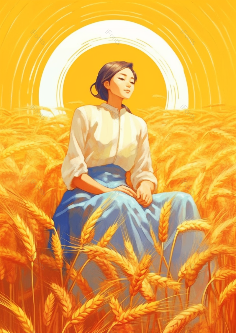 麦穗节气人物女生插画背景,插画/手绘图,插画/手绘图库,插画/手绘图下载,插画/手绘
